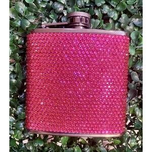 NEW NIMA ACCESSORIES rhinestone bling 4 oz metal flask in fuchsia